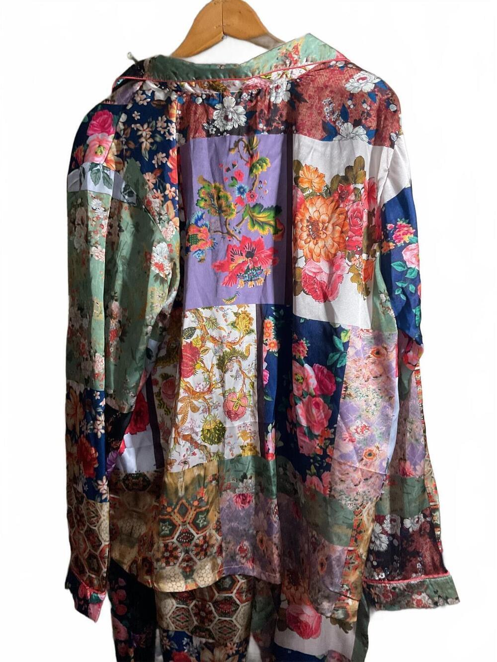 Tolani Collection Patchwork Floral Pajama Set Satin Shirt & Pants Size L - Picture 8 of 12